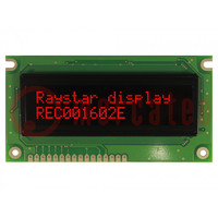 Display: OLED; alphanumeric; 16x2; Dim: 84x44x10mm; red; PIN: 16