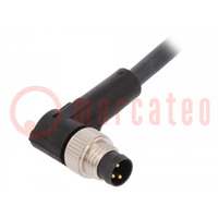 Cable de conexión; M8; PIN: 3; angular; 2m; enchufe; 60VAC; 4A; PUR
