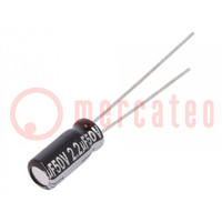 Capacitor: electrolytic; THT; 2.2uF; 50VDC; Ø5x11mm; Pitch: 2mm