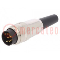 Connector: M16; plug; male; soldering; for cable; PIN: 8; 5A; 60V