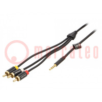 Cable; Jack 3.5mm plug,RCA plug x3; 1.5m; Plating: gold-plated