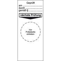 Grundplakette Geprüft am... durch..., 4 Stück/Bogen, selbstklebend, 4x9,5 cm