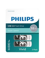 PHILIPS 2 UNIDADES USB STICK 32GB MEMORY USB 3.0 FLASH DRIVE VIVID EDITION WITH SWIVEL FOR PC, LAPTOP, COMPUTER DATA STORAGE 2 X