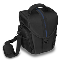 PEDEA Kameratasche Gr. L ESSEX Foto Tasche mit Regenschutz und Zubehörfächer, schwarz/blau