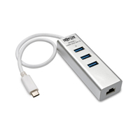 Tripp Lite U460-003-3A1G 3-Port USB 3.x (5Gbps) Hub with LAN Port, USB-C to 3x USB-A Ports and Gigabit Ethernet, Silver