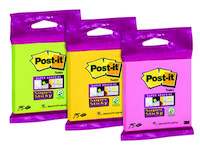 Bloczki samoprzylepne Post-it® Super Sticky (6820-SS), 76x76mm, 75 kart., w opakowaniu zbiorczym, mix kolorów