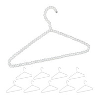 Relaxdays Kleiderbügel mit Perlen, 10er Set, Shirt, Bluse, Stange für Hosen & Röcke, 40 cm, Kunststoff, Hemdbügel, weiß