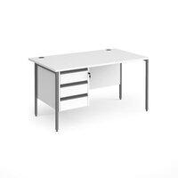Contract 25 straight desk with 3 drawer pedestal and graphite H-Frame leg 1400mm x 800mm - white top