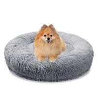 BLUZELLE Orthopedic Dog Bed for Small Dogs & Cats, 24" Donut Dog Bed Memory Foam Washable, Round Plush Dog Pillow Fluffy Cat Bed Cat Pillow, Calming Pet Mat No-Skid Light Grey