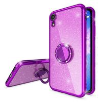 NALIA Ring Case compatible with Apple iPhone XR, Glitter Shiny Protective Finger Grip Silicone Cover with Ring Stand Holder 360 Degree, Thin Sparkle Skin Shock-Proof Slim Protec...