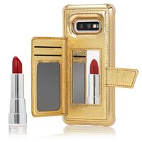 NALIA Schutz Handyhülle für Samsung Galaxy S10e Spiegel Kunst Leder Etui Handy Tasche Gold