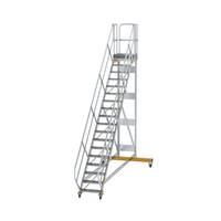 Plattformtreppe 45° fahrbar Stufenbreite 600 mm, 18 Stufen, Aluminium geriffelt