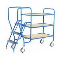 Order picking tray trolleys with 3 plywood shelves