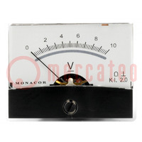 Voltmètre; sur panneau; 0÷10V; Classe: 2; Résit.int: 10kΩ; Ø37,5mm