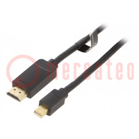 Kábel; HDMI 1.4; HDMI dugó,mini DisplayPort dugó; PVC; fekete