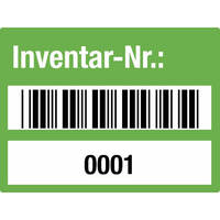 SafetyMarking Etik. Inventar-Nr. Barcode u. 0001 - 1000 4 x 3 cm Rolle, Schachf. Version: 04 - grün