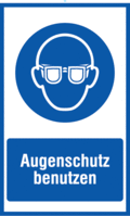 Dreieck-Schild - Augenschutz benutzen, Blau, 40 x 25 cm, PVC, Zur Deckenmontage