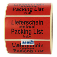 Versandaufkleber - Lieferschein innenliegend/Packing list inside - 100 x 50 mm, 1.000 Warnetiketten, Papier rot-schwarz