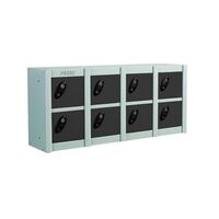 Probe locker for personal effects with 8 compartments and black doors