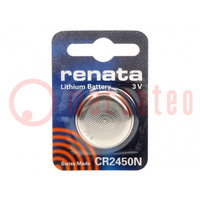 Battery: lithium; 3V; CR2450,coin; 540mAh; non-rechargeable; 1pcs.