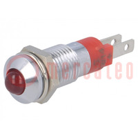 Contrôle: LED; convexe; rouge; 12÷14VDC; Ø8,2mm; IP40; métal