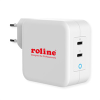 ROLINE USB Charger mit Euro-Stecker, 2 Port (2x Typ-C PD), GaN, 100W