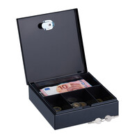 Relaxdays Geldkassette, abschließbar, Stahl, 2 Schlüssel, Kleingeld & Scheine, HxBxT: 5 x 17,5 x 17 cm, Kassa, schwarz