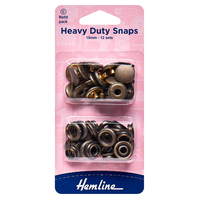 Hemline Heavy Duty Snaps: Refill Pack: Antique Brass: 15mm 1 x Pack consists of 5 Individual sales units