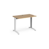 TR10 straight desk 1000mm x 600mm - white frame and oak top