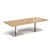 Brescia rectangular coffee table with flat square brushed steel bases 1800mm x 800mm - oak