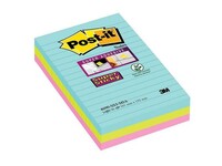 Post-it® Super Sticky Notes Miami kleuren XXL, Gelinieerd, 101 x 152 mm (pak 3 stuks)