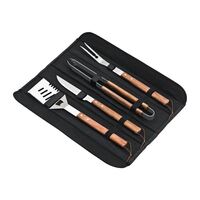 Deglon BBQ Utensil Set Made of Stainless Steel and Bubinga Wood 4 Pieces