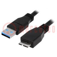 Cavo; USB 3.0; USB A spina,USB B micro spina; nichelato; 1m; nero