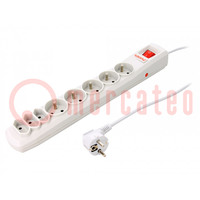 Plug socket strip: protective; Sockets: 8; 250VAC; 10A; grey