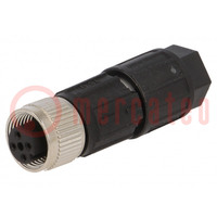 Connector: M12; stekker; PIN: 4; vrouwelijk; voor draad; IDC; recht