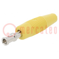 Plug; 4mm banana; 30A; 60VDC; yellow; non-insulated; 3mΩ; 2.5mm2