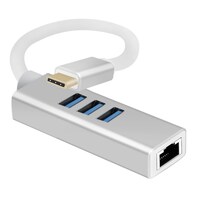 Helos HUB, USB 3.1 Type-C™St. /3x USB+RJ45 Gigabit Ethernet, PREMIUM, silber