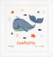 Counted Cross Stitch Kit: Birth Record: Whales Fun