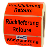 Versandaufkleber - Rücklieferung/Retoure - 100 x 50 mm, 1.000 Warnetiketten, Papier rot-schwarz