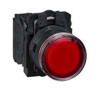 Leuchtdrucktaster, rot, flach, Komplettgerät Ø22 ohne Rastung 1S+1Ö 110-120V