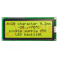 Wyświetlacz: LCD; alfanumeryczny; STN Positive; 20x4; 146x62,5mm