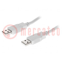 Kábel; USB 2.0; USB A dugó,kétoldalas; 2m; világosszürke