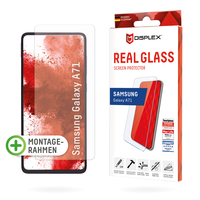 Displex Panzerglas (10H) für Samsung Galaxy A71, Montagerahmen, Tempered Glas, kratzer-resistente Schutzfolie, hüllenfreundlich