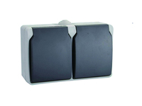 2-fach Schutzkontaktsteckdose mit Deckel Feuchtraum + Außen, 2-polig