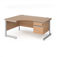 Contract 25 left hand ergonomic desk with 2 drawer pedestal and silver cantileve