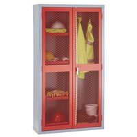 Mesh door cupboards Tall, double door cupboard, central pillar, 4 shelves + hanging rail - choice of four colours