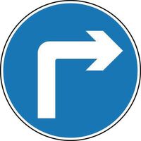Round road traffic sign - Right turn only arrow