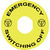 Schild Ø60 für Not-Halt/Not-Aus-Taster, EMERGENCY SWITCHING OFF/Logo ISO13850