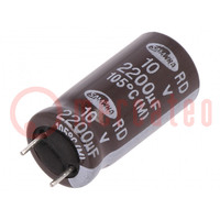 Condensateur: électrolytique; 2,2mF; 10VDC; Ø10x20mm; Trame: 5mm