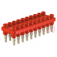 Barre de socket; banane 2mm; rouge; 70VDC; 10A; 33VAC; Prises: 20